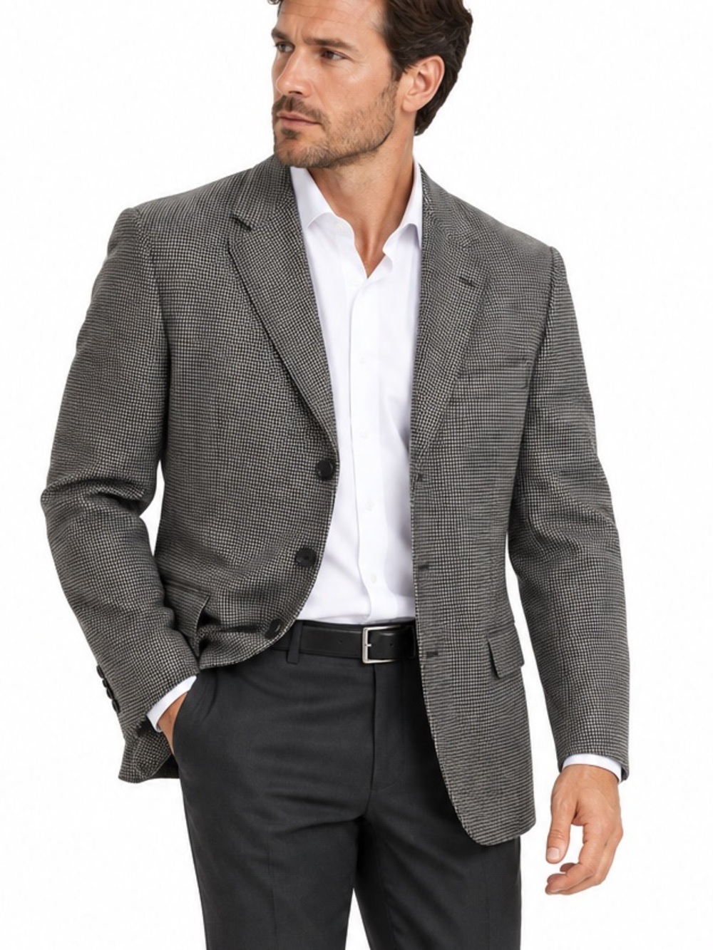 100% Wool Houndstooth Blazer 44R Charcoal Sport Coat Heritage Tailoring